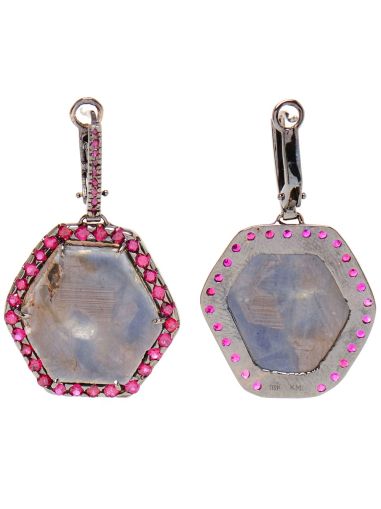 Sapphire Slice and Ruby Earrings 